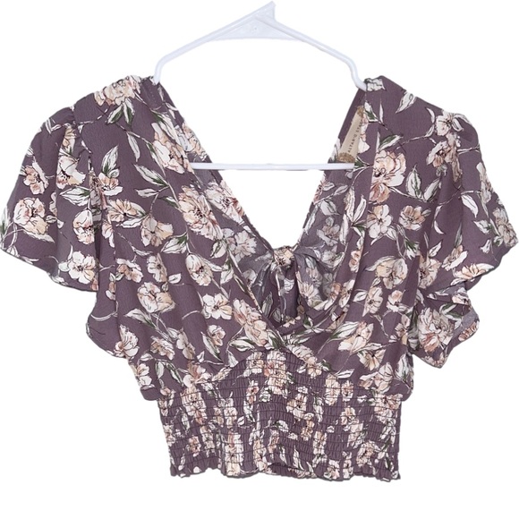Altar’d State Purple Floral Cropped Blouse NWT - Picture 2 of 7